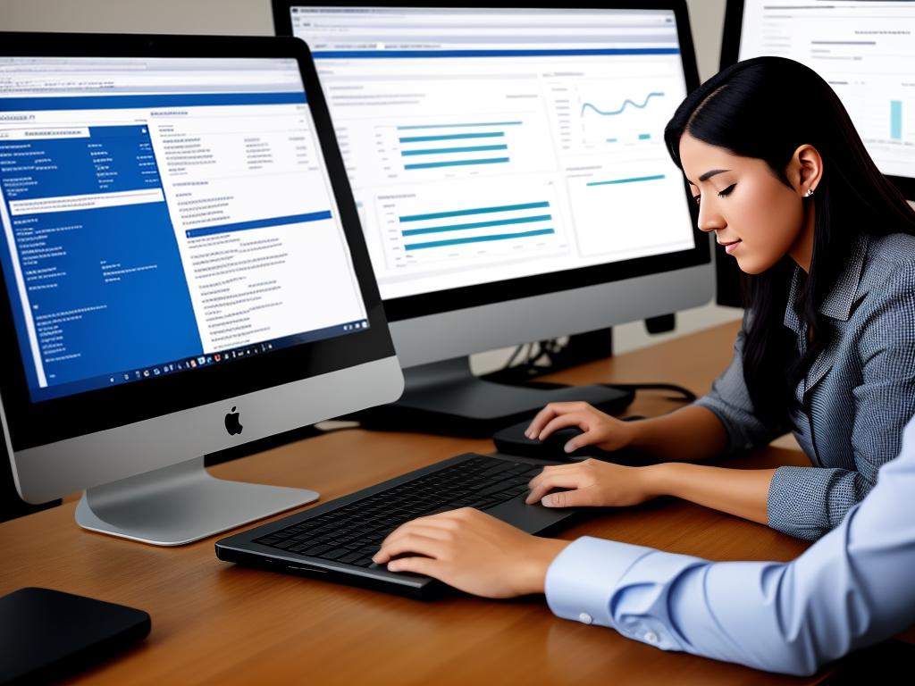 An image of a business professional analyzing customer data on a computer.